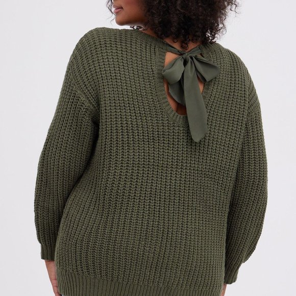 Torrid Cable Sweater Tie Back Sweater in Green NWT - Picture 5 of 6